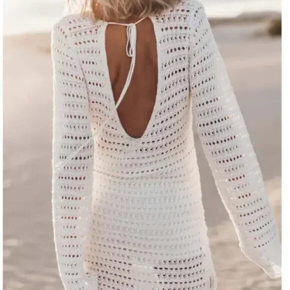 White Crochet Coverup M, L